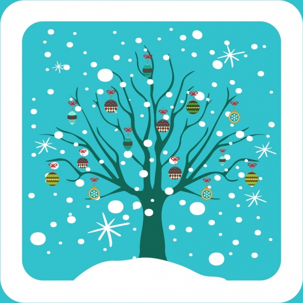 winter christmas background colored tree and baubles decoration
