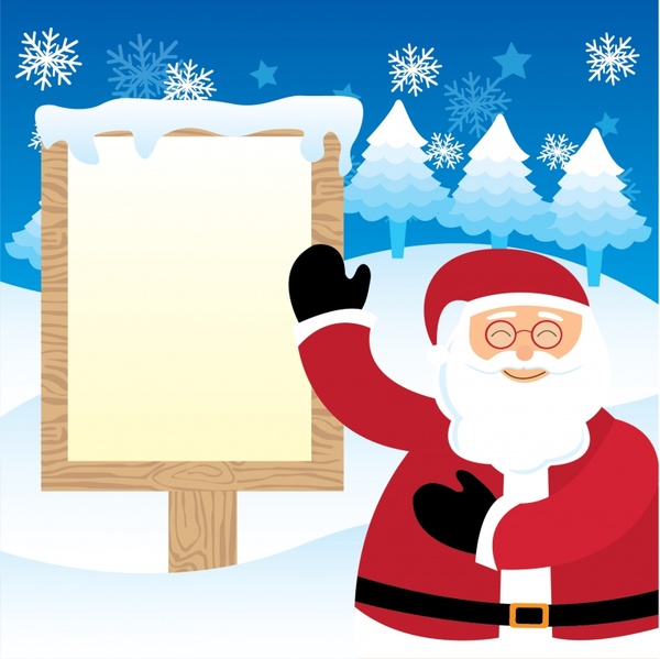 christmas background template funny claus signboard snowflakes decor