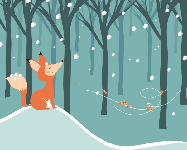 winter drawing fox snow wind icons cartoon design