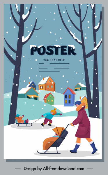 winter poster outdoor activities sketch cartoon design