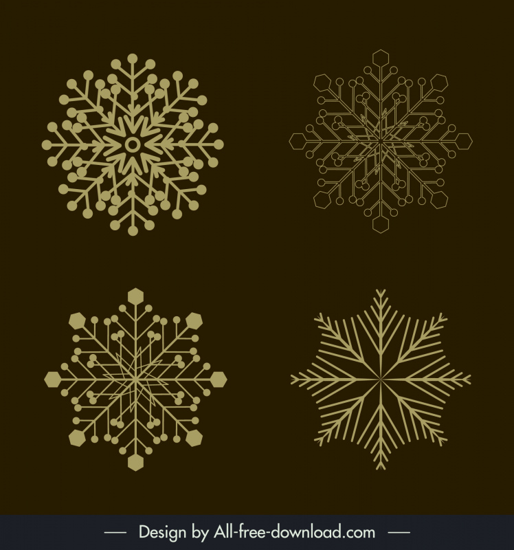 winter snowflakes icons dark design symmetric shapes sketch