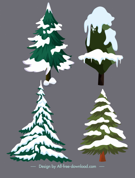 winter trees icons snowy sketch classic design