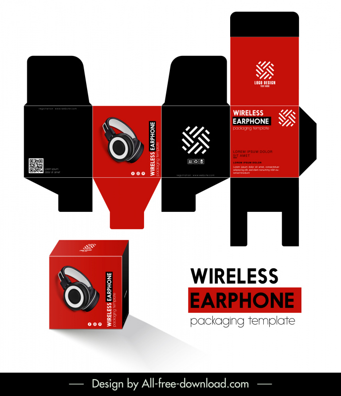 wireless earphone packaging template modern die cut  