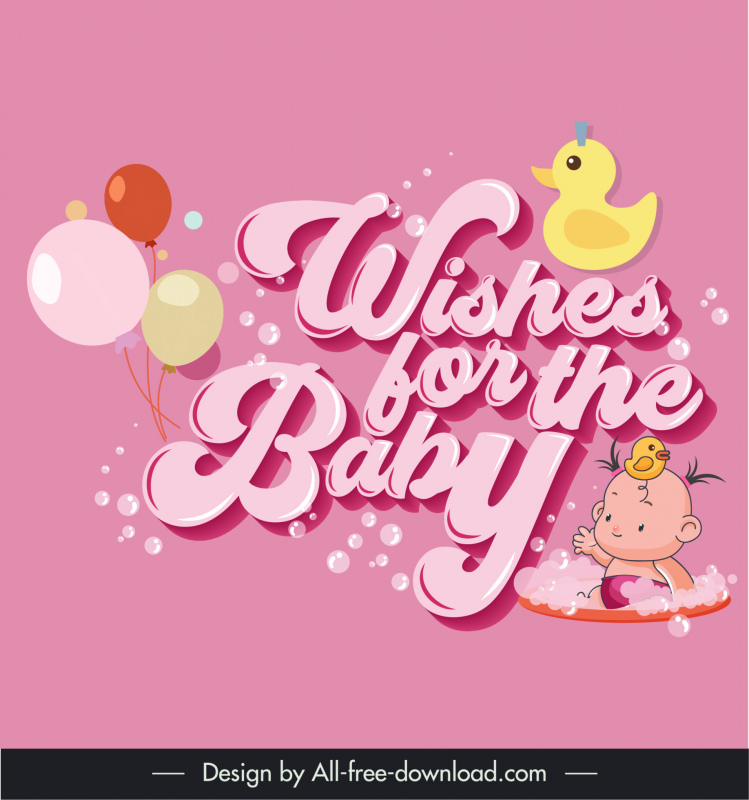 wishes for the baby card template cute joyful kid texts bubbles balloons outline cartoon design 