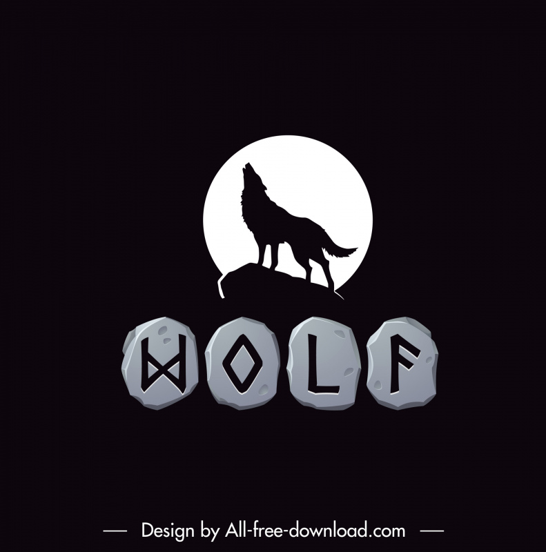 wolf logo template retro contrast dark silhouette design moonlight animal sketch