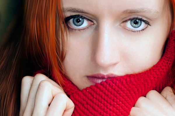 woman and a red scarf
