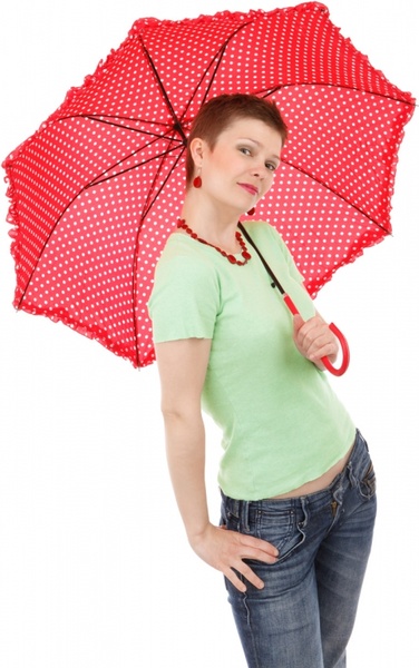 woman and red umbrella
