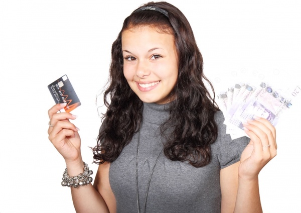 woman credit card and money