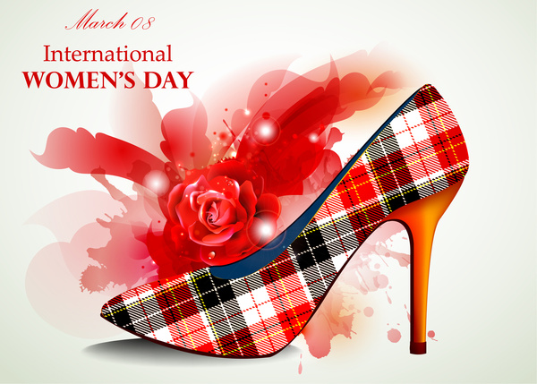 woman day card design with rose and shoe