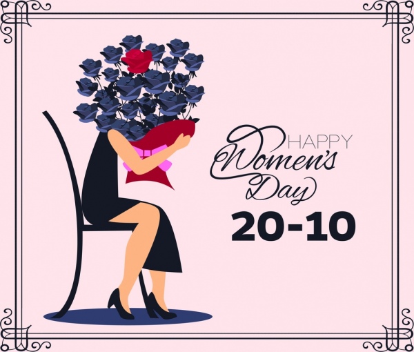 woman day card template woman rose icons decoration