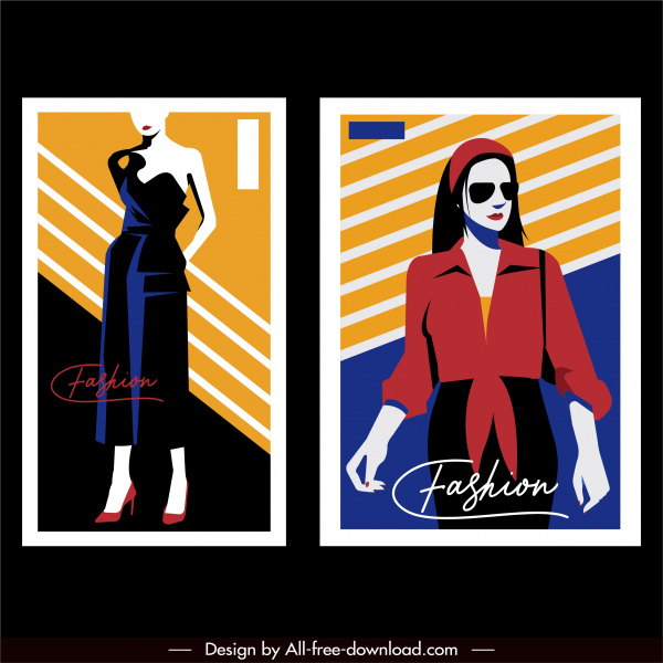 woman fashion banners elegant design colorful classic