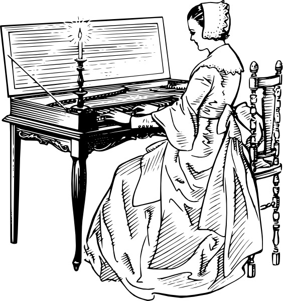 Woman Playing A Clavichord clip art 