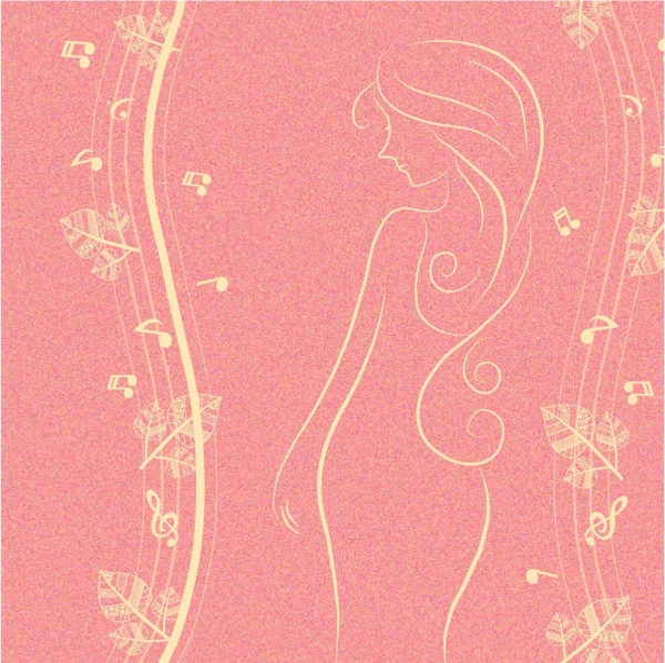 woman sketch background design flowers music notes decoration