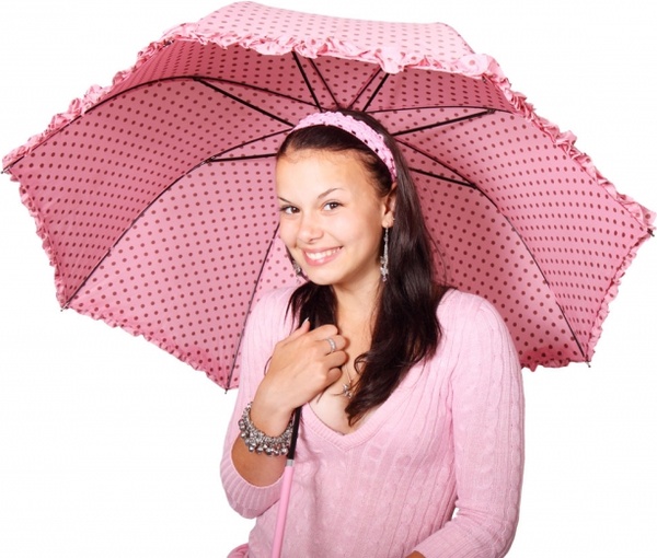 woman with dotted umbrella