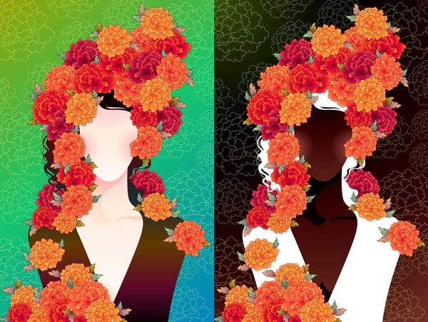woman with flowers vector 2
