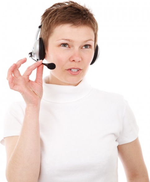 woman with headset talking