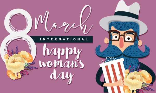 women day banner old man gift flowers icons