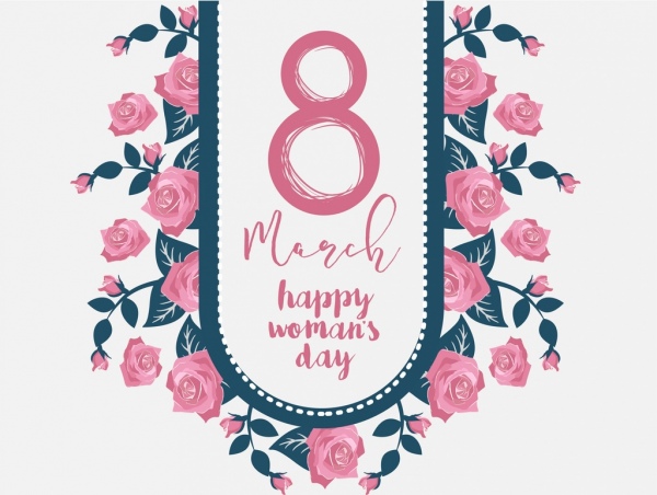 women day banner pink decor blooming roses icon 