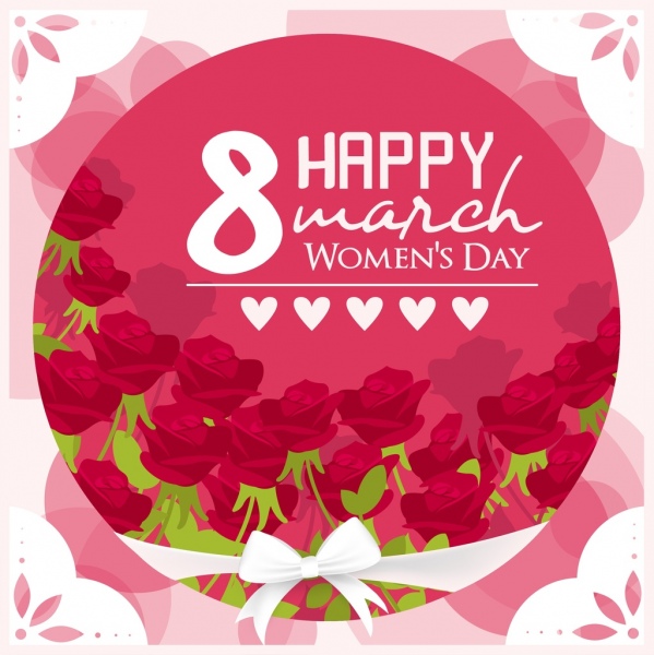 women day banner red roses decor circle isolation