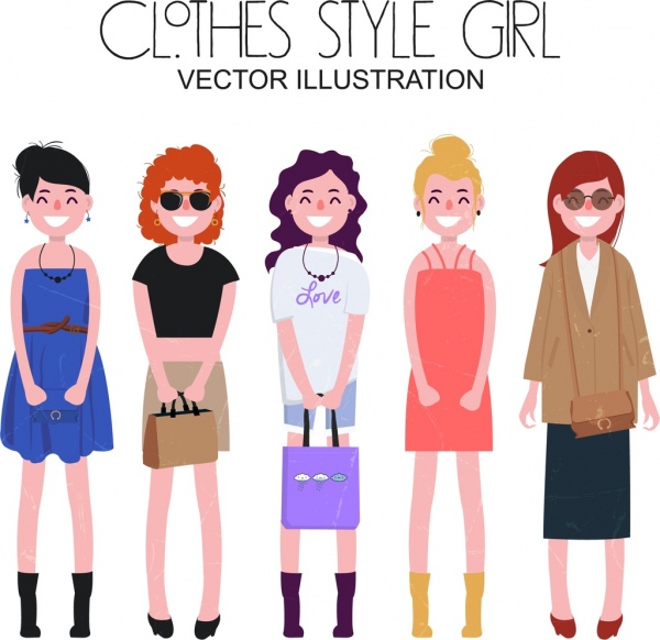 women fashion collection modern design colored cartoon