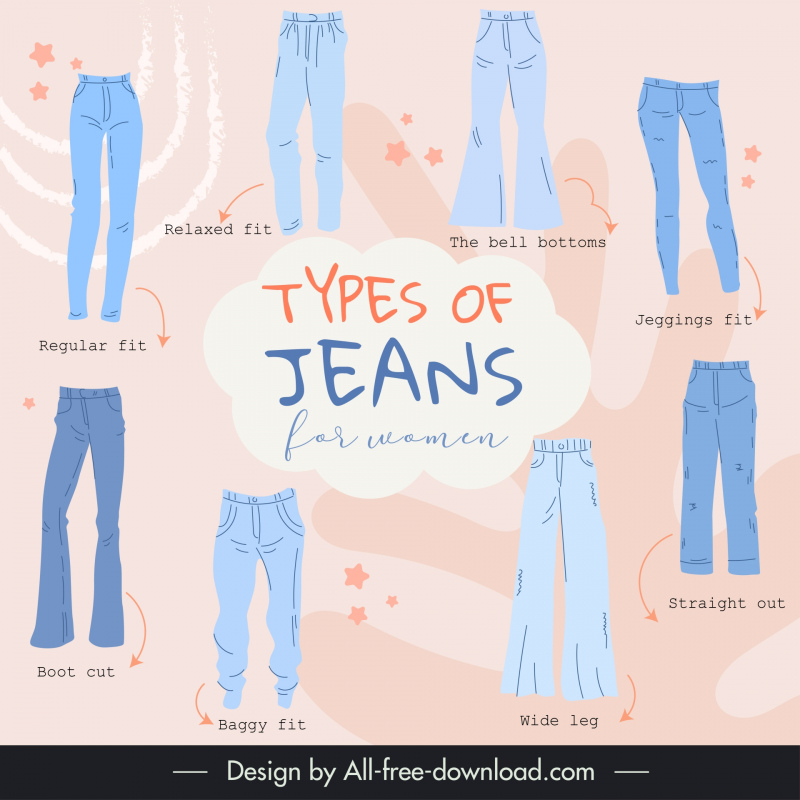  women jeans infographic design elements flat handdrawn  