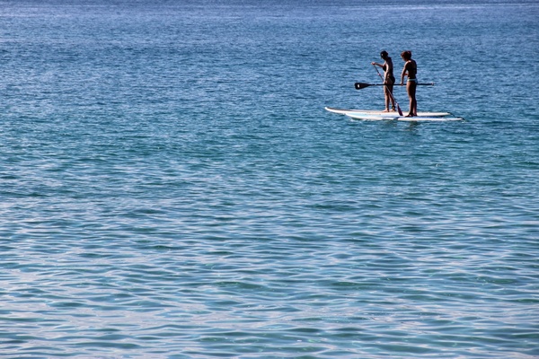 women on paddle boards in ocean