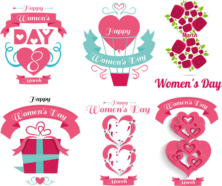 womens day flower labels set