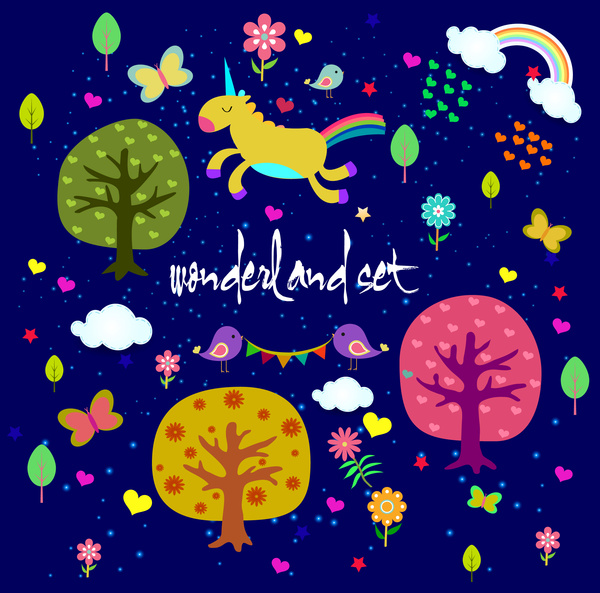 wonderland pattern design with colorful cartoon style