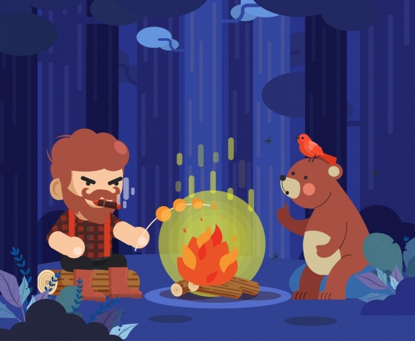 wood life painting lumberjack bear fire icons