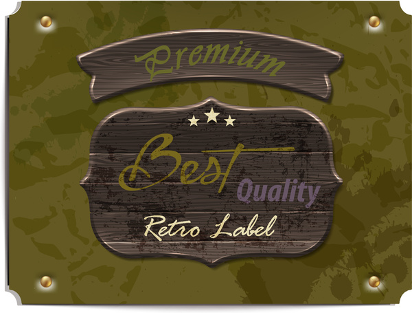 wooden banner premium and quality label