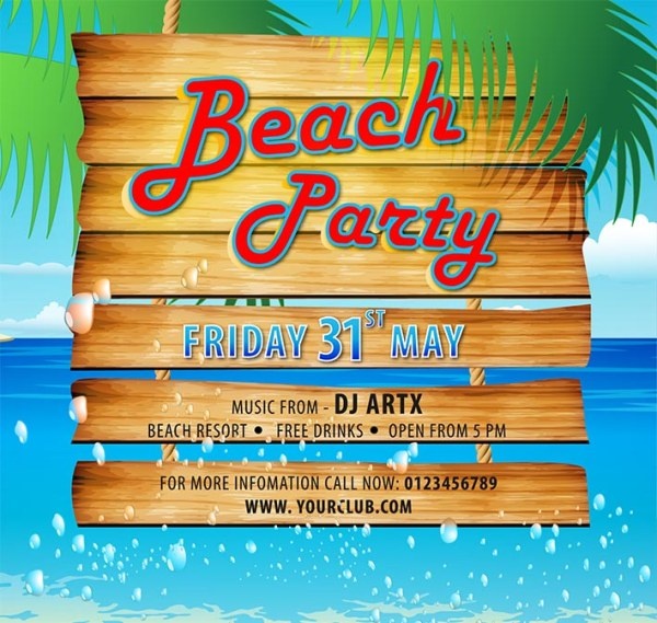 wooden beach party poster vector