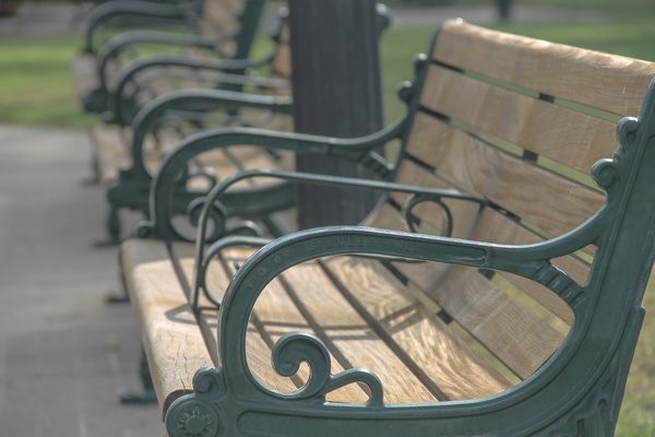 wooden benches in a row
