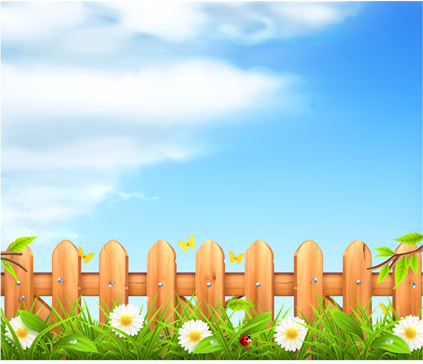 wooden fence with nature vector background