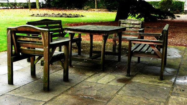 wooden outdoor table and chairs