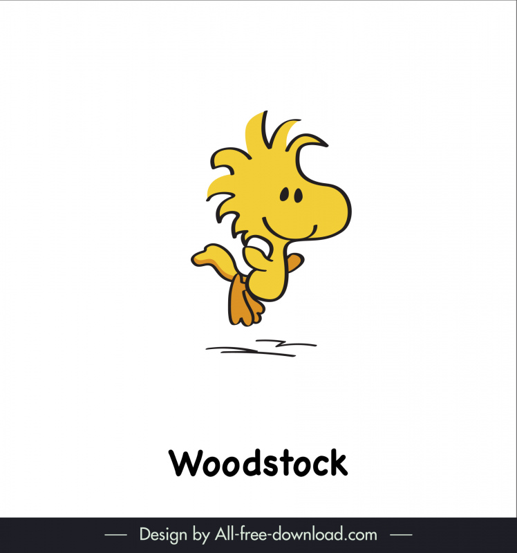 woodstock of peanut snoopy icon flat dynamic handdrawn cartoon outline 