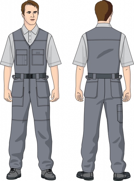 male worker icons cartoon character sketch
