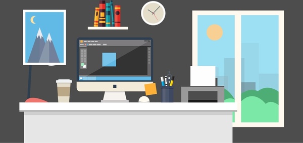 workspace concept with tidy arrangement of tools