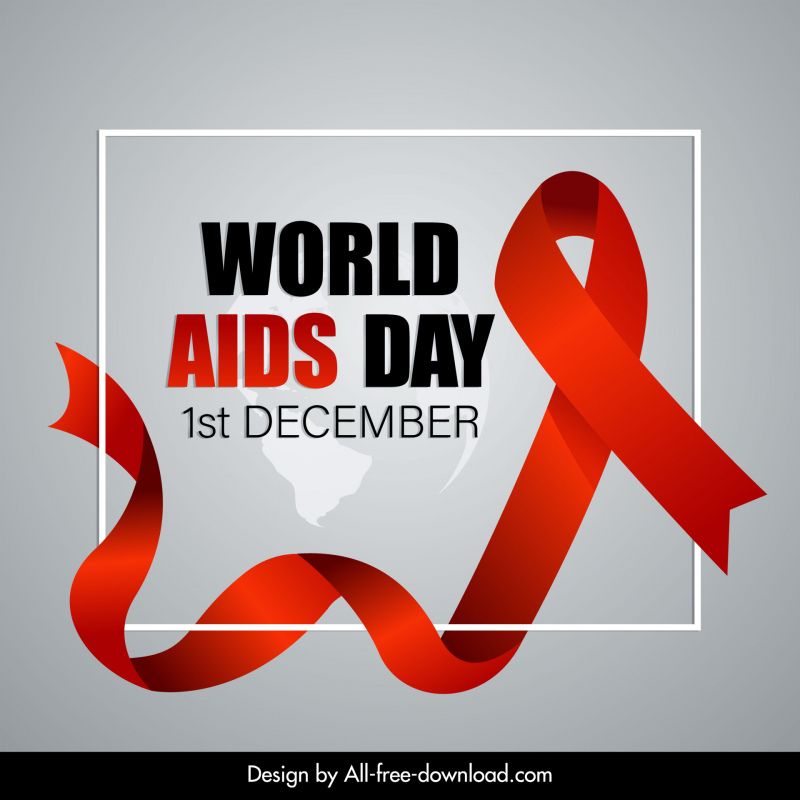 world aids day banner template modern dynamic 3d ribbon sketch square frame sketch