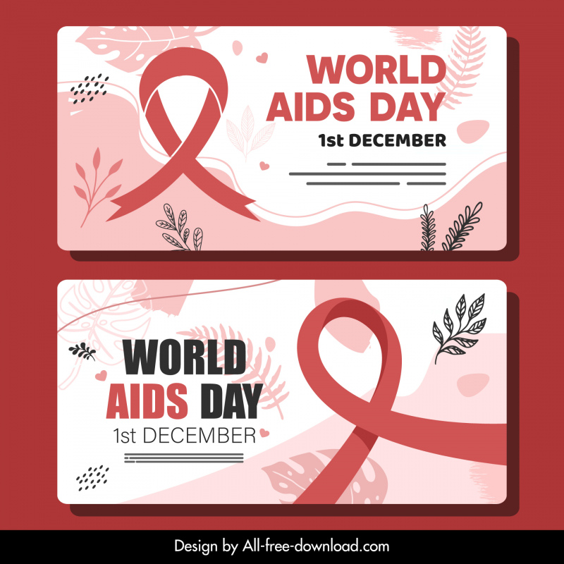 world aids day banner templates flat classical handdrawn leaves ribbon decor