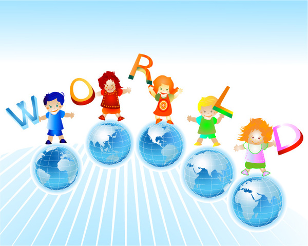 world and kids creative background vector