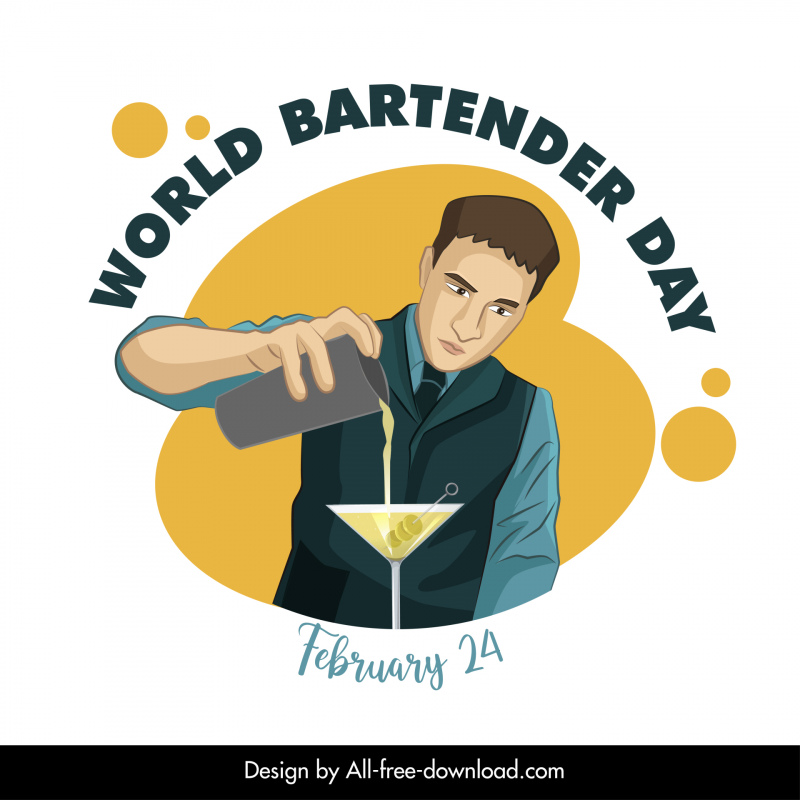 world bartender day banner template dynamic cartoon character sketch