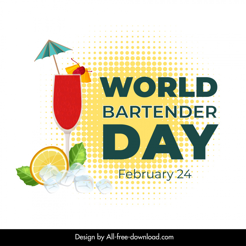 world bartender day banner template glass of cocktail ingredients sketch