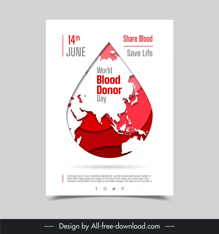 world blood donor day poster flat blood world map shape