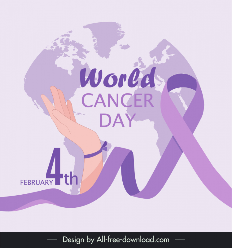 world cancer day banner template hand ribbon earth outline 