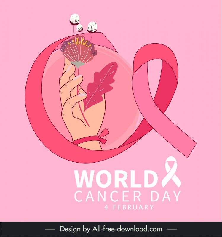 world cancer day banner template ribbon hand holding flowers decor