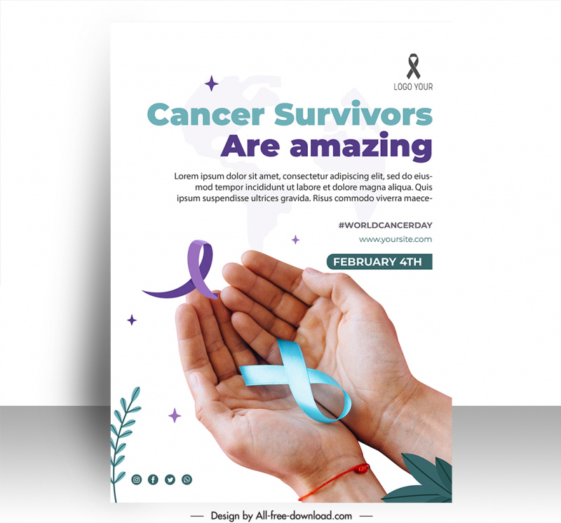  world cancer day poster template hands holding ribbon 