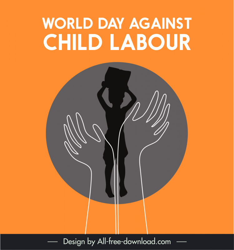 world day against child labour banner template flat silhouette handdrawn outline 