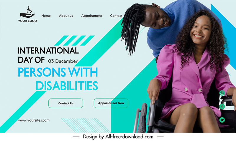  world day of disabled persons landing page template happy couple sketch dynamic modern design 