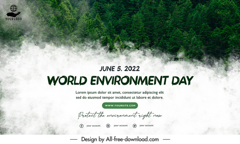 world environment day banner template modern realistic cloudy forest scene sketch