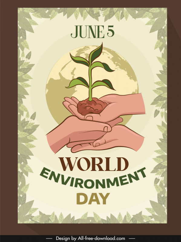 world environment day poster template classic hands holding tree